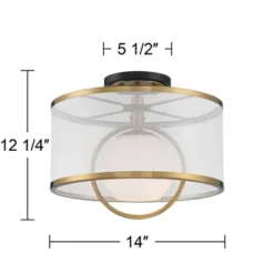 Possini Euro Design Carlyn Modern Art Deco Ceiling Light Semi Flush Mount Fixture 14" Wide Warm Brass Black Orb Organza Drum Shade For Bedroom Kitchen -Adesso Store GUEST 5decfb75 b11c 4993 9a85 d425d975a6c7