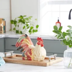 9" Ceramic Farmhouse Chicken Garden Sculpture Red - Olivia & May