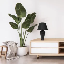 20.08" Traditional Ceramic Texture Imprint Winding Table Desk Lamp With Matching Fabric Shade Black - Creekwood Home -Adesso Store GUEST 60f8a662 ce26 482b ae08 a9c2539dac45