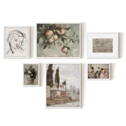 Americanflat 6 Piece Vintage Gallery Wall Art Set - Chickadee, Apple Tree Watercolor, Portrait Sketch, Afghan Rug By Maple + Oak -Adesso Store GUEST 647deee8 9816 42a6 97ff e3d6ac898c41