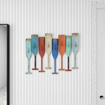 Metal Paddle Indoor Outdoor Distressed Oar Shaped 8 Hooks Wall Hook - Olivia & May 9 Metal Paddle Indoor Outdoor Distressed Oar Shaped 8 Hooks Wall Hook - Olivia & May - Image 9