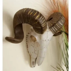 Polystone Sheep Skull Wall Decor White - Olivia & May
