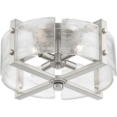 Possini Euro Design Prane Modern Industrial Ceiling Light Semi Flush Mount Fixture 17" Wide Brushed Nickel 4-Light Warped Glass For Bedroom Kitchen 5 Possini Euro Design Prane Modern Industrial Ceiling Light Semi Flush Mount Fixture 17" Wide Brushed Nickel 4-Light Warped Glass For Bedroom Kitchen - Image 5