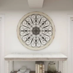 Wood Distressed Scroll Window Inspired Wall Decor With Metal Scrollwork Relief White - Olivia & May -Adesso Store GUEST 688309c0 2954 4068 b38f 8cb29a50f942