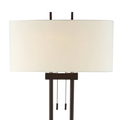 Franklin Iron Works Roscoe Modern Floor Lamp Standing 62" Tall Oil Rubbed Bronze Twin Pole White Drum Shade For Living Room Bedroom Office House Home 2 Franklin Iron Works Roscoe Modern Floor Lamp Standing 62" Tall Oil Rubbed Bronze Twin Pole White Drum Shade For Living Room Bedroom Office House Home - Image 2