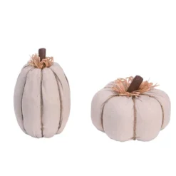 Transpac Foam 8 In. White Harvest Linen Pumpkin Set Of 2