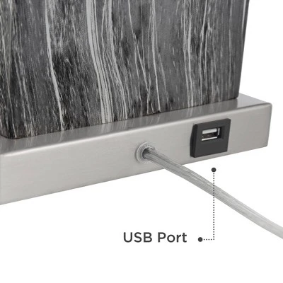 360 Lighting Connie Modern Table Lamps Set Of 2 With Acrylic Risers 25" High Black Faux Marble USB Charging Ports White Rectangular Shade For Desk 4 360 Lighting Connie Modern Table Lamps Set Of 2 With Acrylic Risers 25" High Black Faux Marble USB Charging Ports White Rectangular Shade For Desk - Image 4