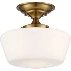 Regency Hill Rustic Farmhouse Ceiling Light Semi Flush Mount Fixture 12" Wide Soft Gold Opal White Glass For Bedroom Kitchen Living Room Hallway House -Adesso Store GUEST 7174665e 0d12 416c be43 b8d4f8e8f35c