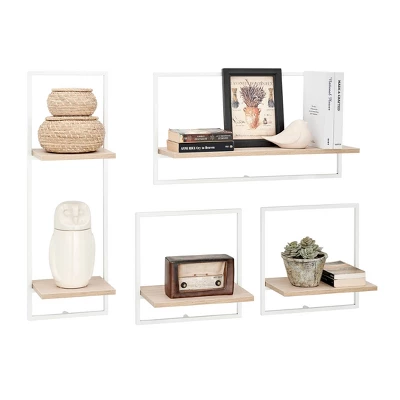 4pc Framed Wall Shelf Set White/Maple - Danya B. 8 4pc Framed Wall Shelf Set White/Maple - Danya B. - Image 8