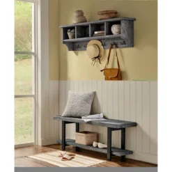 48" Pomona Metal And Reclaimed Wood Entryway Coat Hook With Storage Cubbies Slate Gray - Alaterre Furniture 11 48" Pomona Metal And Reclaimed Wood Entryway Coat Hook With Storage Cubbies Slate Gray - Alaterre Furniture -Adesso Store GUEST 75cae2e1 001f 4d24 897b 3c246ce896a2