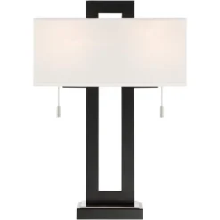 360 Lighting Neil Modern Rustic Table Lamp 26" High Black Metal With USB Charging Port White Rectangular Shade For Bedroom Living Room Bedside Desk -Adesso Store GUEST 7684b29a 9dc3 44bb afdd 20a3328b68f1