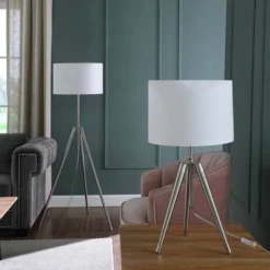 34.25" X 29.25" Mid-Century Adjustable Tripod Metal Table Lamp Chrome/Silver - Ore International -Adesso Store GUEST 77f2544f 6b0f 4c94 8708 e652e6cb0212