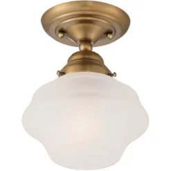 Regency Hill Schoolhouse Floating Modern Farmhouse Ceiling Light Semi Flush Mount Fixture 7" Wide Brass White Glass Shade For Bedroom Living Room Home 9 Regency Hill Schoolhouse Floating Modern Farmhouse Ceiling Light Semi Flush Mount Fixture 7" Wide Brass White Glass Shade For Bedroom Living Room Home -Adesso Store GUEST 785dc7e2 95ea 4e7b 8deb d0fd2a55e786