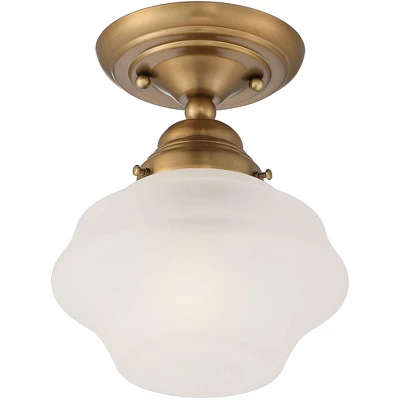 Regency Hill Schoolhouse Floating Modern Farmhouse Ceiling Light Semi Flush Mount Fixture 7" Wide Brass White Glass Shade For Bedroom Living Room Home 4 Regency Hill Schoolhouse Floating Modern Farmhouse Ceiling Light Semi Flush Mount Fixture 7" Wide Brass White Glass Shade For Bedroom Living Room Home - Image 4
