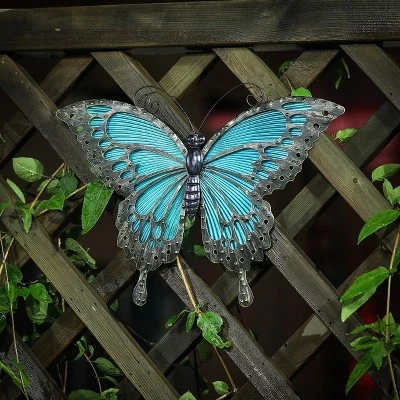 LuxenHome Blue Butterfly Glass And Metal Outdoor Wall Decor 1 LuxenHome Blue Butterfly Glass And Metal Outdoor Wall Decor