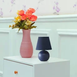 8.66" Petite Ceramic Orb Base Bedside Table Desk Lamp With Matching Tapered Drum Fabric Shade Blue - Creekwood Home -Adesso Store GUEST 79bfa767 48e7 42f7 b46f e9b74e433281