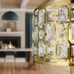 63" Cleo Glam Gold Metal And Faceted Crystal Drum Shade Floor Lamp - River Of Goods -Adesso Store GUEST 7a8ae7f7 2667 4652 ac79 4b77b368e6f0