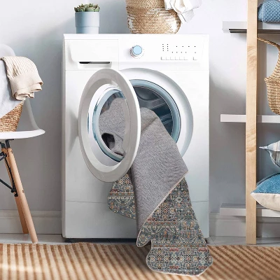 Washable Grant Rug Teal/Ivory - Linon 5 Washable Grant Rug Teal/Ivory - Linon - Image 5