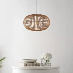 17.5" 1-Light Leo Farmhouse Coastal Rattan LED Pendant Brown - JONATHAN Y -Adesso Store GUEST 7df64b4b 3899 4caf 87dc 6d4cbbfc3e64