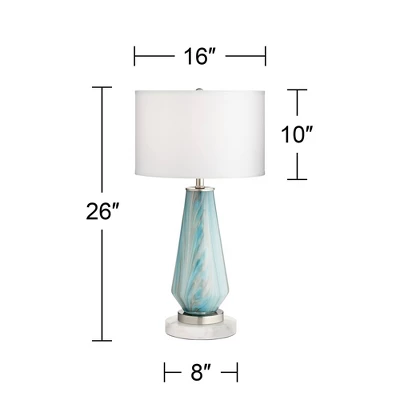 Possini Euro Design Jaime Coastal Table Lamp With Round White Marble Riser 26" High Blue Gray Drum Shade For Bedroom Living Room Office House Home 6 Possini Euro Design Jaime Coastal Table Lamp With Round White Marble Riser 26" High Blue Gray Drum Shade For Bedroom Living Room Office House Home - Image 6