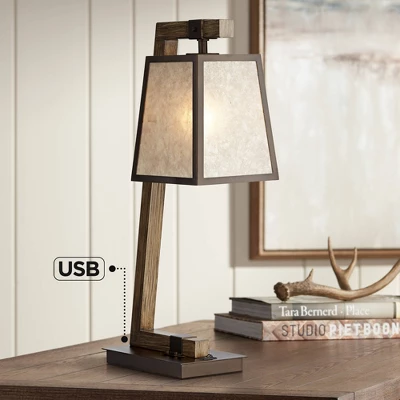 Franklin Iron Works Tribeca Rustic Farmhouse Table Lamp 25" High Metal With USB Charging Port Light Mica Drum Shade For Bedroom Living Room Bedside 1 Franklin Iron Works Tribeca Rustic Farmhouse Table Lamp 25" High Metal With USB Charging Port Light Mica Drum Shade For Bedroom Living Room Bedside