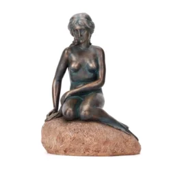 Techko Maid ABS Resin Little Mermaid Solar Outdoor Garden Statue Decor With Spotlight