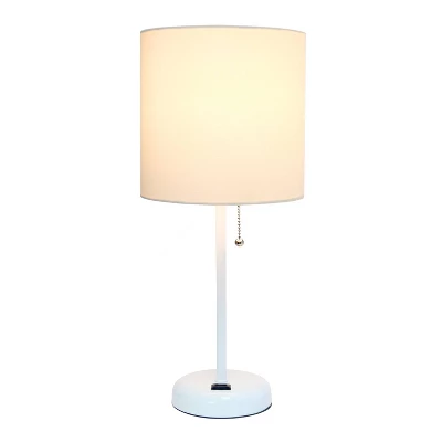 19.5" Bedside Power Outlet Base Metal Table Desk Lamp In White Fabric Shade - Creekwood Home 1 19.5" Bedside Power Outlet Base Metal Table Desk Lamp In White Fabric Shade - Creekwood Home