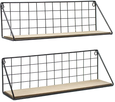 Sorbus Wall Mounted Rustic Wood Shelves (2-Pack, Natural And Black) 2 Sorbus Wall Mounted Rustic Wood Shelves (2-Pack, Natural And Black) - Image 2