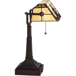 Robert Louis Tiffany Traditional Piano Banker Desk Table Lamp 17" High With AC Power Outlet Bronze Floral Art Glass Bedroom Office -Adesso Store GUEST 87f1a2d1 ce70 4d39 befb 727194d1e990