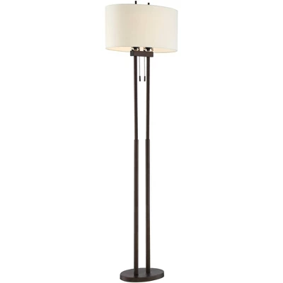 Franklin Iron Works Roscoe Modern Floor Lamp Standing 62" Tall Oil Rubbed Bronze Twin Pole White Drum Shade For Living Room Bedroom Office House Home 6 Franklin Iron Works Roscoe Modern Floor Lamp Standing 62" Tall Oil Rubbed Bronze Twin Pole White Drum Shade For Living Room Bedroom Office House Home - Image 6