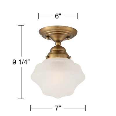 Regency Hill Schoolhouse Floating Modern Farmhouse Ceiling Light Semi Flush Mount Fixture 7" Wide Brass White Glass Shade For Bedroom Living Room Home 5 Regency Hill Schoolhouse Floating Modern Farmhouse Ceiling Light Semi Flush Mount Fixture 7" Wide Brass White Glass Shade For Bedroom Living Room Home - Image 5