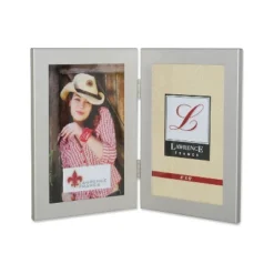 Lawrence Frames 4" X 6" Metal Brushed Silver Hinged Double Picture Frame 230124