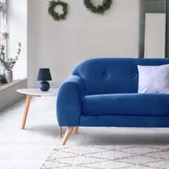 8.66" Petite Ceramic Orb Base Bedside Table Desk Lamp With Matching Tapered Drum Fabric Shade Blue - Creekwood Home -Adesso Store GUEST 93d96d50 c856 489a afe9 5d8cef5bae43