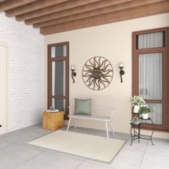 Metal Sunburst Indoor Outdoor Round Wall Decor With Distressed Copper Like Finish Brown - Olivia & May -Adesso Store GUEST 95ef82b4 8d5e 4651 acc8 b5f98aaeba2c