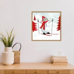 16" X 16" Snow Day I Snowman Skiing By Victoria Borges Framed Canvas Wall Art - Amanti Art -Adesso Store GUEST 97e7966b e69d 42f6 955b e04c73dbf4e0