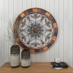 Wood Scroll Arabesque Wall Decor With Metal Fleur De Lis Relief Brown - Olivia & May 25 Wood Scroll Arabesque Wall Decor With Metal Fleur De Lis Relief Brown - Olivia & May -Adesso Store GUEST 98f4b5c1 3deb 4037 9ba2 e1bd48a6a67d