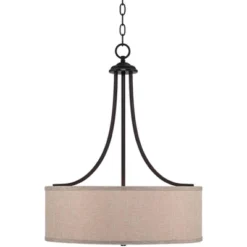 Franklin Iron Works Oil Rubbed Bronze Pendant Chandelier 19 1/2" Wide Farmhouse Rustic Oatmeal Linen Drum Shade Fixture For Dining Room Kitchen Island -Adesso Store GUEST 99c2e44f b850 49c9 87da ab90e3663185