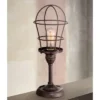 Franklin Iron Works Modern Industrial Desk Table Lamp 17 1/4" High Bronze Wire Cage Edison Bulb For Bedroom Bedside Office