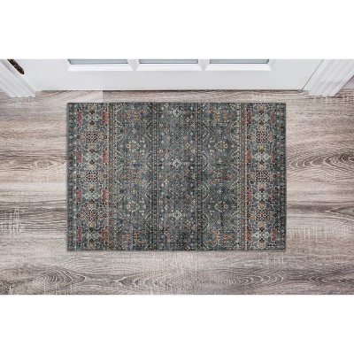 Washable Grant Rug Teal/Ivory - Linon 4 Washable Grant Rug Teal/Ivory - Linon - Image 4