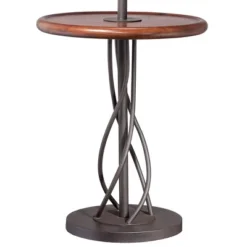 Franklin Iron Works Industrial Floor Lamps 63.5" Tall Set Of 2 With Tray Table Dark Rust Iron Twist Base Wood Linen Shades Living Room House -Adesso Store GUEST a11fd1b1 7e25 4fa6 b941 cbea9211d906