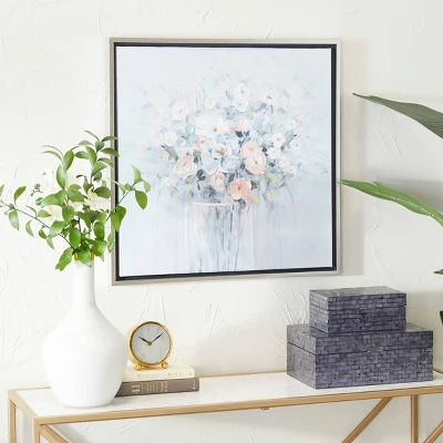 Canvas Floral Handmade Bouquet Framed Wall Art With Silver Frame Blue - Olivia & May 1 Canvas Floral Handmade Bouquet Framed Wall Art With Silver Frame Blue - Olivia & May