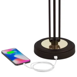 Franklin Iron Works Javier Industrial Table Lamp 24 1/2" High Bronze With USB Charging Port White Drum Shade For Bedroom Living Room Bedside Home Desk -Adesso Store GUEST a4b0b111 7242 4470 816e 091b7479f8b1