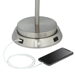 360 Lighting Reiner Modern Accent Table Lamp 23" High Blue Green Glass Nickel With USB And AC Power Outlet In Base Off White Drum Shade For Home Desk -Adesso Store GUEST a4b5abc3 5474 4651 8720 812e273cb860