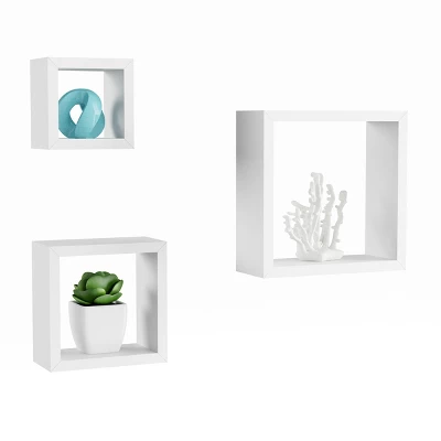Floating Shelves- Cube Wall Shelf Set With Hidden Brackets, 3 Sizes To Display Decor, Books, Photos, More- Hardware Included By Hastings Home (White) 1 Floating Shelves- Cube Wall Shelf Set With Hidden Brackets, 3 Sizes To Display Decor, Books, Photos, More- Hardware Included By Hastings Home (White)