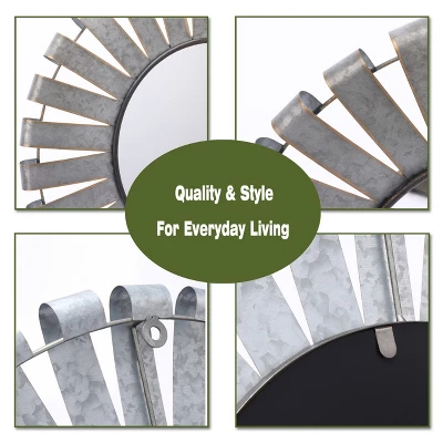 LuxenHome 22.44" Round Rustic Metal Windmill Wall Mirror 4 LuxenHome 22.44" Round Rustic Metal Windmill Wall Mirror - Image 4