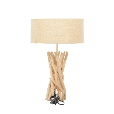 Rustic Wood Table Lamp Beige - Olivia & May 3 Rustic Wood Table Lamp Beige - Olivia & May - Image 3