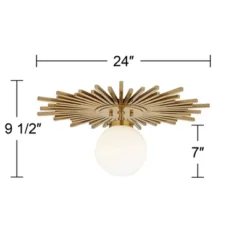 Possini Euro Design Hazel Modern Ceiling Light Semi Flush Mount Fixture 24" Wide Warm Brass White Globe Shade For Bedroom Kitchen Living Room Hallway -Adesso Store GUEST abd1820f 6891 4ab0 a543 8a21515dfd36