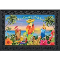 Briarwood Lane Always 5 O'Clock Summer Doormat Parrots Drinks Indoor Outdoor 30" X 18"