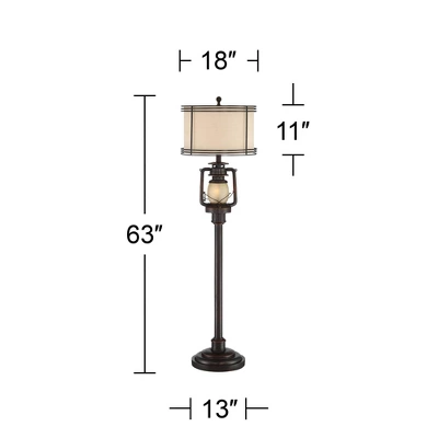 Barnes And Ivy Henson Industrial Floor Lamp 63" Tall Bronze With LED Nightlight Earthy Fabric Drum Shade For Living Room Bedroom Office House Home 5 Barnes And Ivy Henson Industrial Floor Lamp 63" Tall Bronze With LED Nightlight Earthy Fabric Drum Shade For Living Room Bedroom Office House Home - Image 5
