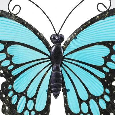 LuxenHome Blue Butterfly Glass And Metal Outdoor Wall Decor 3 LuxenHome Blue Butterfly Glass And Metal Outdoor Wall Decor - Image 3